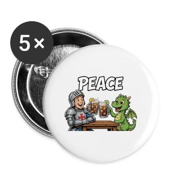 Ritter trifft Drache: Friedenstoast - Buttons groß 56 mm (5er Pack) - Weiß - Vorne