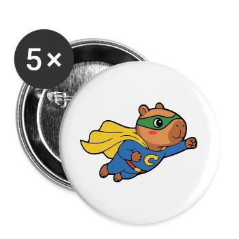 Niedliches Capybara-Superhelden-Umhang-Tierliebhaber-Geschenk - Buttons groß 56 mm (5er Pack) - Weiß - Vorne