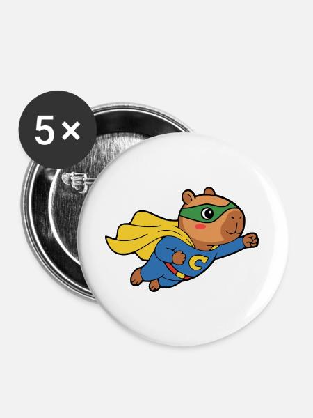 Niedliches Capybara-Superhelden-Umhang-Tierliebhaber-Geschenk - Buttons groß 56 mm (5er Pack) - Weiß