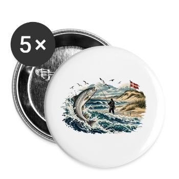 Dänemark Meer Meerforelle Vintage - Buttons groß 56 mm (5er Pack) - Weiß - Vorne