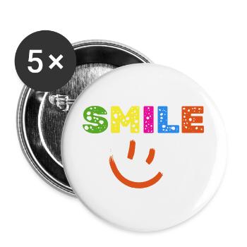 Smile Farbexplosion, Gute Laune Shirt, Statement  - Buttons groß 56 mm (5er Pack) - Weiß - Vorne