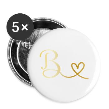 B goldenes Monogramm mit Herz - Buttons groß 56 mm (5er Pack) - Weiß - Vorne