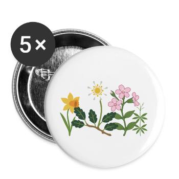 Bunte Narzisse · Blumen · Blumenstrauß - Buttons groß 56 mm (5er Pack) - Weiß - Vorne