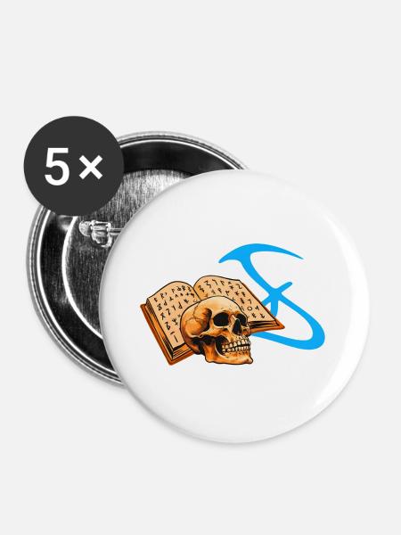 Schädelbuch Runenmystik - Buttons groß 56 mm (5er Pack) - Weiß