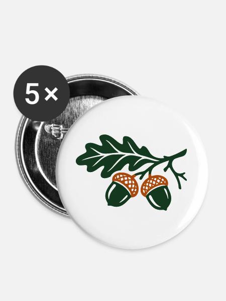 Eicheln Eichenlaub Natur Icon - Buttons groß 56 mm (5er Pack) - Weiß