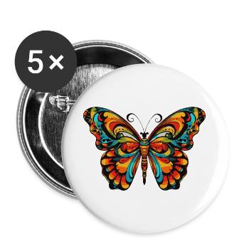 Schmetterling Bunte Ornamente - Buttons groß 56 mm (5er Pack) - Weiß - Vorne