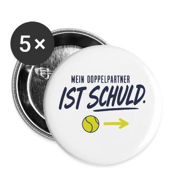 Mein Doppelpartner ist schuld Lustiges Doppel - Buttons groß 56 mm (5er Pack) - Weiß - Vorne