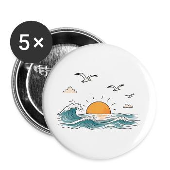 Meer Wellen Sonnenuntergang Retro - Buttons groß 56 mm (5er Pack) - Weiß - Vorne