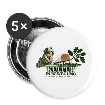 Kultur in Bewegung: Hand und Brücke - Buttons groß 56 mm (5er Pack) - Weiß - Vorne