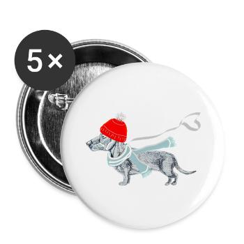 Dackel_Muetze - Buttons groß 56 mm (5er Pack) - Weiß - Vorne