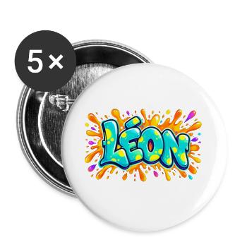 LÉON in Graffiti: das Geschenk, das alles in die Luft jagen wird - Buttons groß 56 mm (5er Pack) - Weiß - Vorne