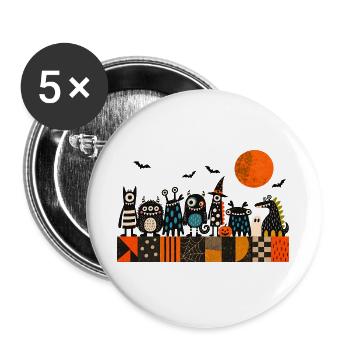 Halloween Monsterparade | Lustige Gruselmonster - Buttons groß 56 mm (5er Pack) - Weiß - Vorne