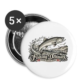 Fischerei Denmark: Meer und Freiheit - Buttons groß 56 mm (5er Pack) - Weiß - Vorne