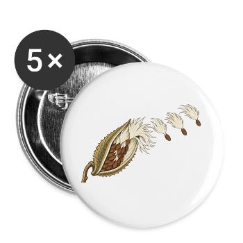 Seidenpflanzenkapsel und treibende Samen - Buttons groß 56 mm (5er Pack) - Weiß - Vorne