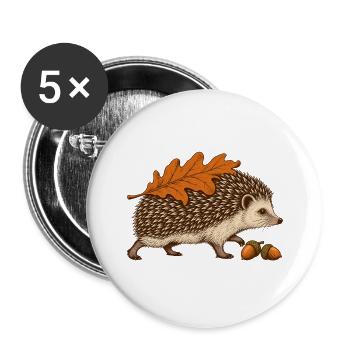 Igel mit Herbstblatt - Buttons groß 56 mm (5er Pack) - Weiß - Vorne