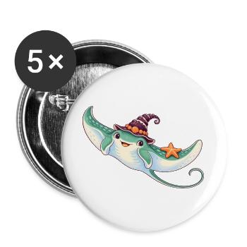 Mantarochen mit Muschelhexenhut - Buttons groß 56 mm (5er Pack) - Weiß - Vorne