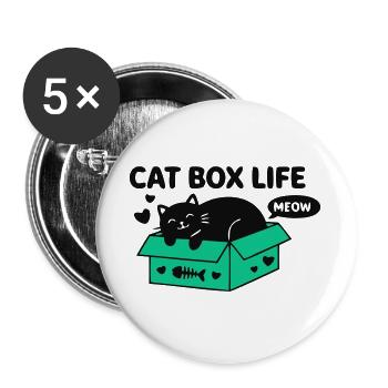Cat Box Life Katzen Logo - Buttons groß 56 mm (5er Pack) - Weiß - Vorne