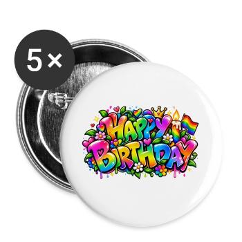 Herzlichen Glückwunsch zum Geburtstag Graffiti Pride: Pride garantiert! - Buttons groß 56 mm (5er Pack) - Weiß - Vorne