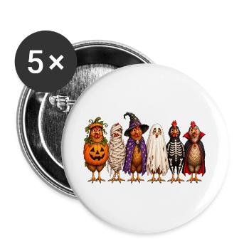 Halloween Chickens in Costumes Pumpkin Witch Ghost - Buttons groß 56 mm (5er Pack) - Weiß - Vorne