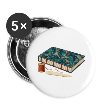 Handgebundenes marmoriertes Journal und Leinenfaden - Buttons groß 56 mm (5er Pack) - Weiß - Vorne