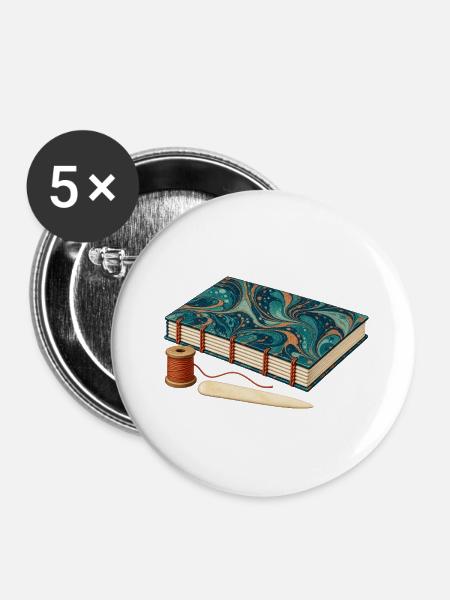Handgebundenes marmoriertes Journal und Leinenfaden - Buttons groß 56 mm (5er Pack) - Weiß