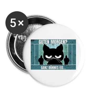 Katze Morgenmuffel - Buttons groß 56 mm (5er Pack) - Weiß - Vorne