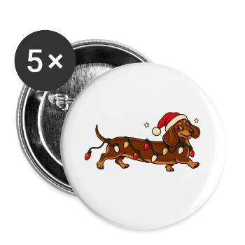    Weihnachts Dackel mit Lichterkette - Buttons groß 56 mm (5er Pack) - Weiß - Vorne