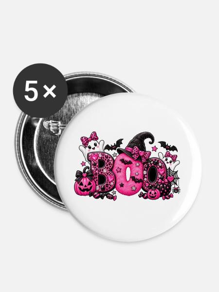 Pink Boo Halloween - Buttons groß 56 mm (5er Pack) - Weiß