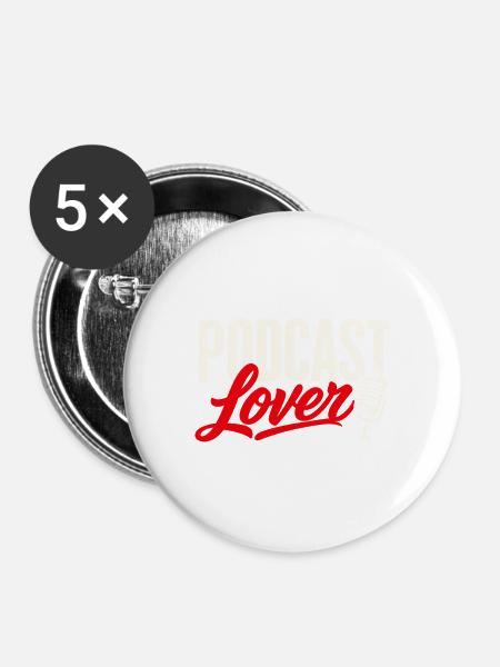 Podcast Lover Mikrofon Retro Design - Buttons groß 56 mm (5er Pack) - Weiß