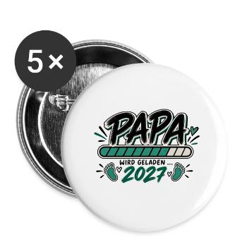 Papa wird geladen 2027 - Geschenk werdender Vater - Buttons groß 56 mm (5er Pack) - Weiß - Vorne