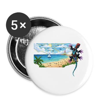 Eidechse - Buttons groß 56 mm (5er Pack) - Weiß - Vorne