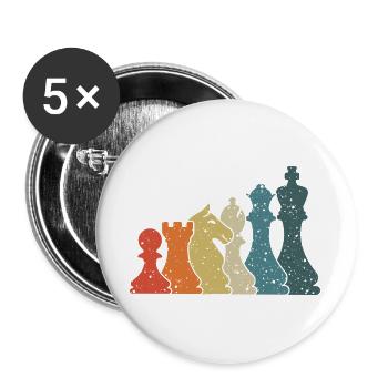 Vintage Schach Grafik Schachfiguren Schachspieler - Buttons groß 56 mm (5er Pack) - Weiß - Vorne