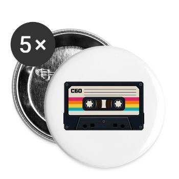 80s Cassette - Buttons groß 56 mm (5er Pack) - Weiß - Vorne