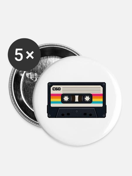 80s Cassette - Buttons groß 56 mm (5er Pack) - Weiß