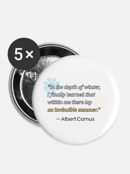 Literatur-Zitat von Albert Camus - Buttons groß 56 mm (5er Pack) - Weiß