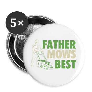 Father Mows Best – Rasenmähen Vatertag - Buttons groß 56 mm (5er Pack) - Weiß - Vorne