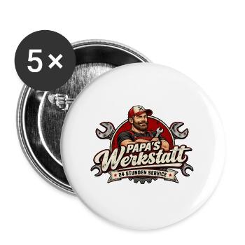 Papa's Werkstatt 24 Stunden Service - Buttons groß 56 mm (5er Pack) - Weiß - Vorne