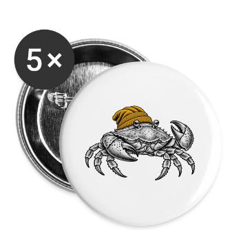 Krabbe mit gelber Mütze - Buttons groß 56 mm (5er Pack) - Weiß - Vorne