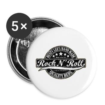RUSTY LEES HANDGEMACHT | Rock 'n' Roll - Buttons groß 56 mm (5er Pack) - Weiß - Vorne