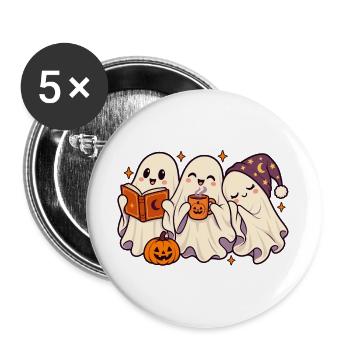 Geisterfreunde Halloween Teezeit - Buttons groß 56 mm (5er Pack) - Weiß - Vorne