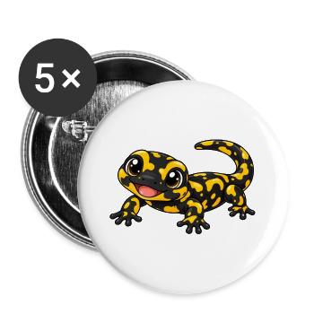 Salamander Kawaii Style – Süßes Amphibienmotiv - Buttons groß 56 mm (5er Pack) - Weiß - Vorne