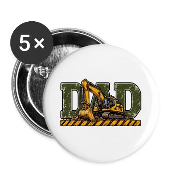 Dad Bagger – Geschenk für Baggerfahrer - Buttons groß 56 mm (5er Pack) - Weiß - Vorne