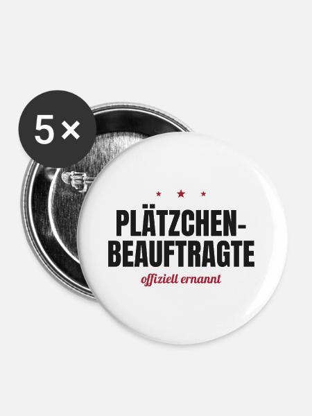 Plätzchen-Beauftragte – offiziell ernannt - Buttons groß 56 mm (5er Pack) - Weiß