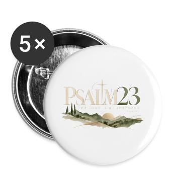 „The Lord Is My Shepherd“ – Psalm 23 Bibelvers - Buttons groß 56 mm (5er Pack) - Weiß - Vorne