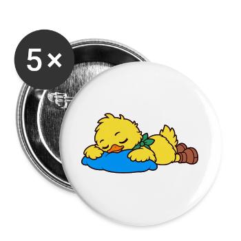 Niedliche schlafende Ente auf einem blauen Kissen - Buttons groß 56 mm (5er Pack) - Weiß - Vorne