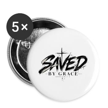 Saved by Grace Modernes Christliches Kreuz Design - Buttons groß 56 mm (5er Pack) - Weiß - Vorne