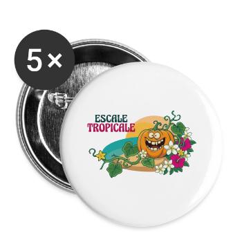 Paradise Tropical Pumpkin Exotische Blumen - Buttons groß 56 mm (5er Pack) - Weiß - Vorne
