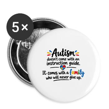 Autismus Familienherz Puzzle - Buttons groß 56 mm (5er Pack) - Weiß - Vorne