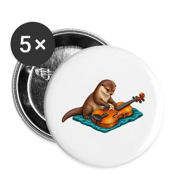 Otter repariert eine Geige - Buttons groß 56 mm (5er Pack) - Weiß - Vorne