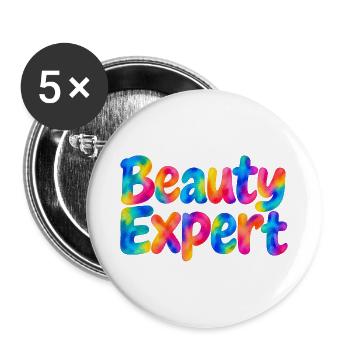 Beauty Expert – Bunter Spruch für Beautyfans - Buttons groß 56 mm (5er Pack) - Weiß - Vorne